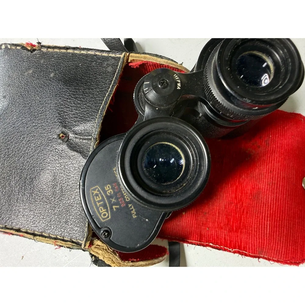 Vintage Optex 7x35 SPI Special Wide Angle Binoculars Japan with Leather Case